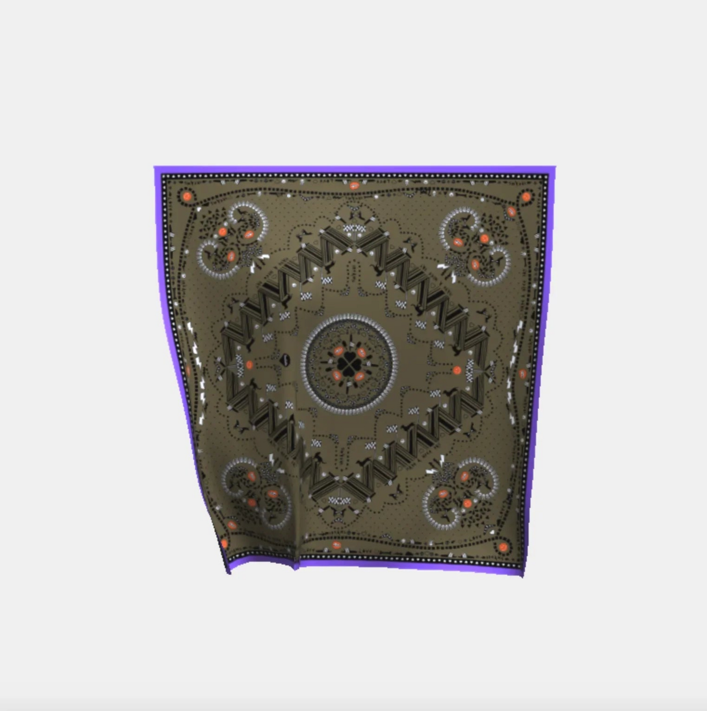 Foulard Bandana olivegrün aus Seide mit geometrischem Muster und orangefarbenen Akzenten Seidentuch grün von Foulala Luzern