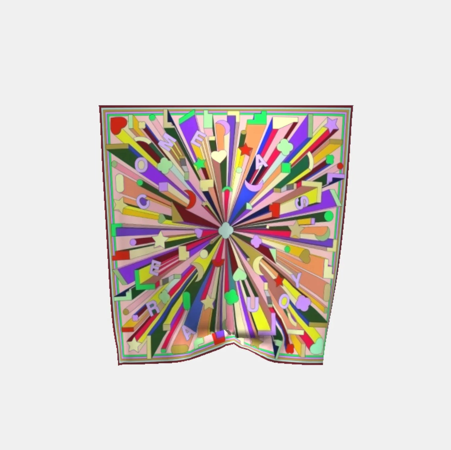 Bunte abstraktes Carre / Foulard mit Sternen, Herzen, Buchstaben und geometrischen Formen - von Foulala Luzern