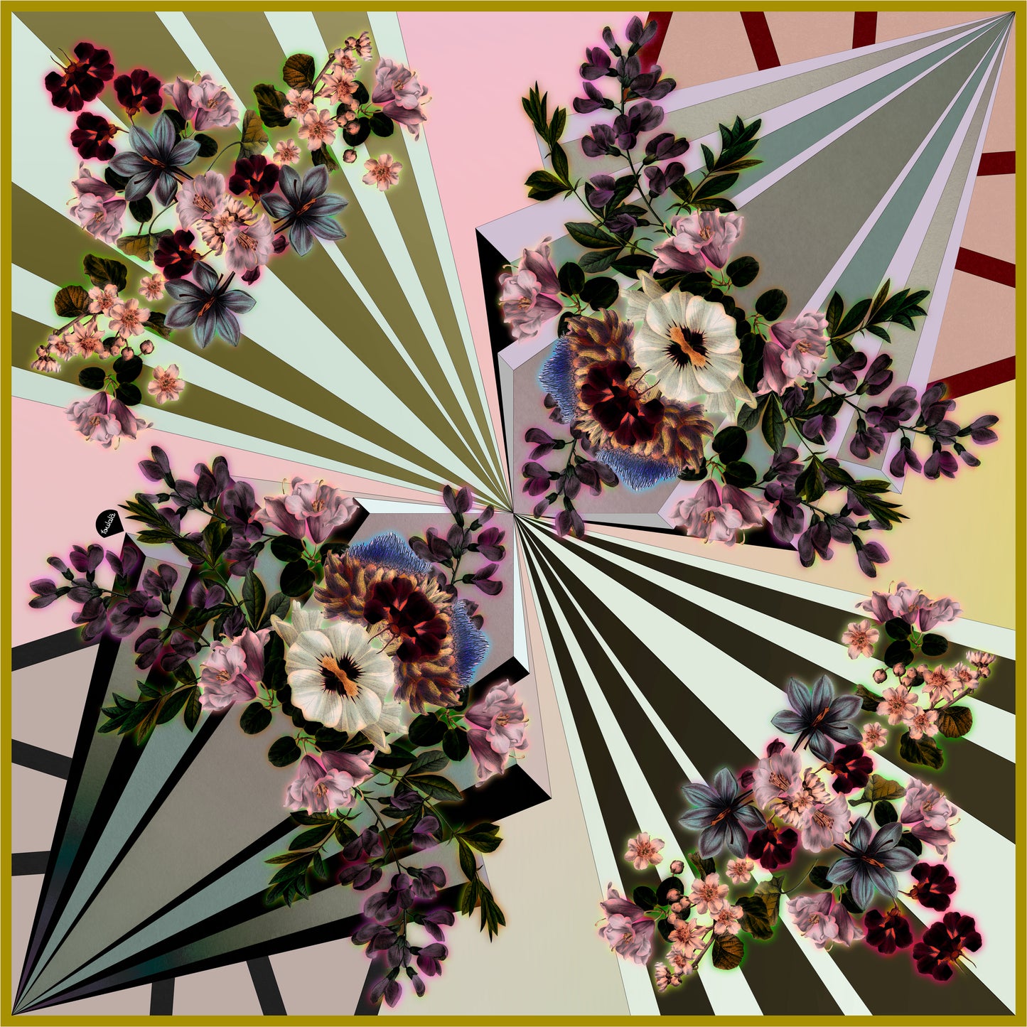 Foulala FLOWERGALAXIS opal Foulard Damen Seidentuch in Farbe opal rosa mint bunt aus 100% Seide Schweizer Design aus Luzern