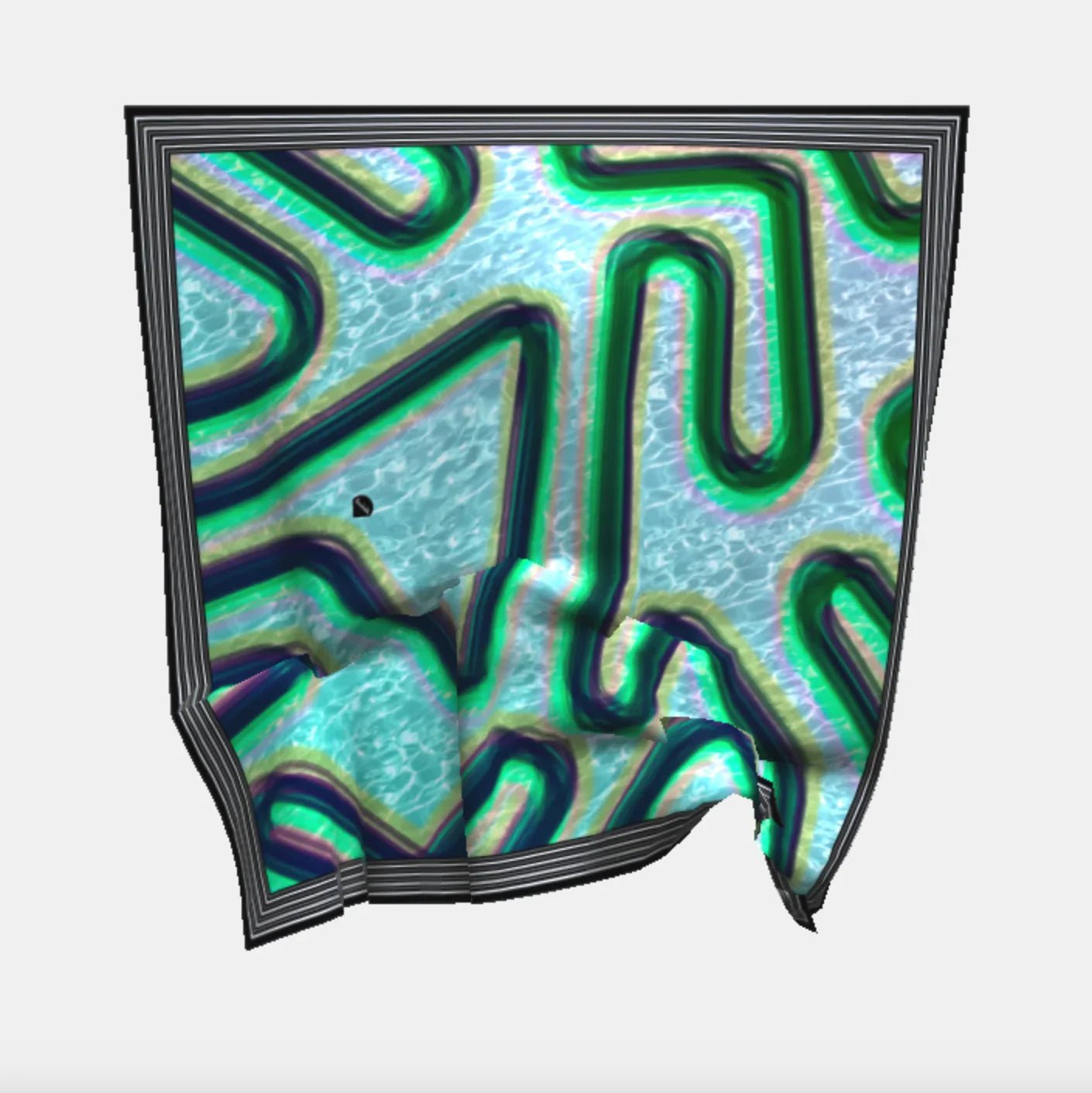 Animiertes Tuch mit türkisfarbenem Pool-Muster und schwarzen Linien auf weißem Hintergrund