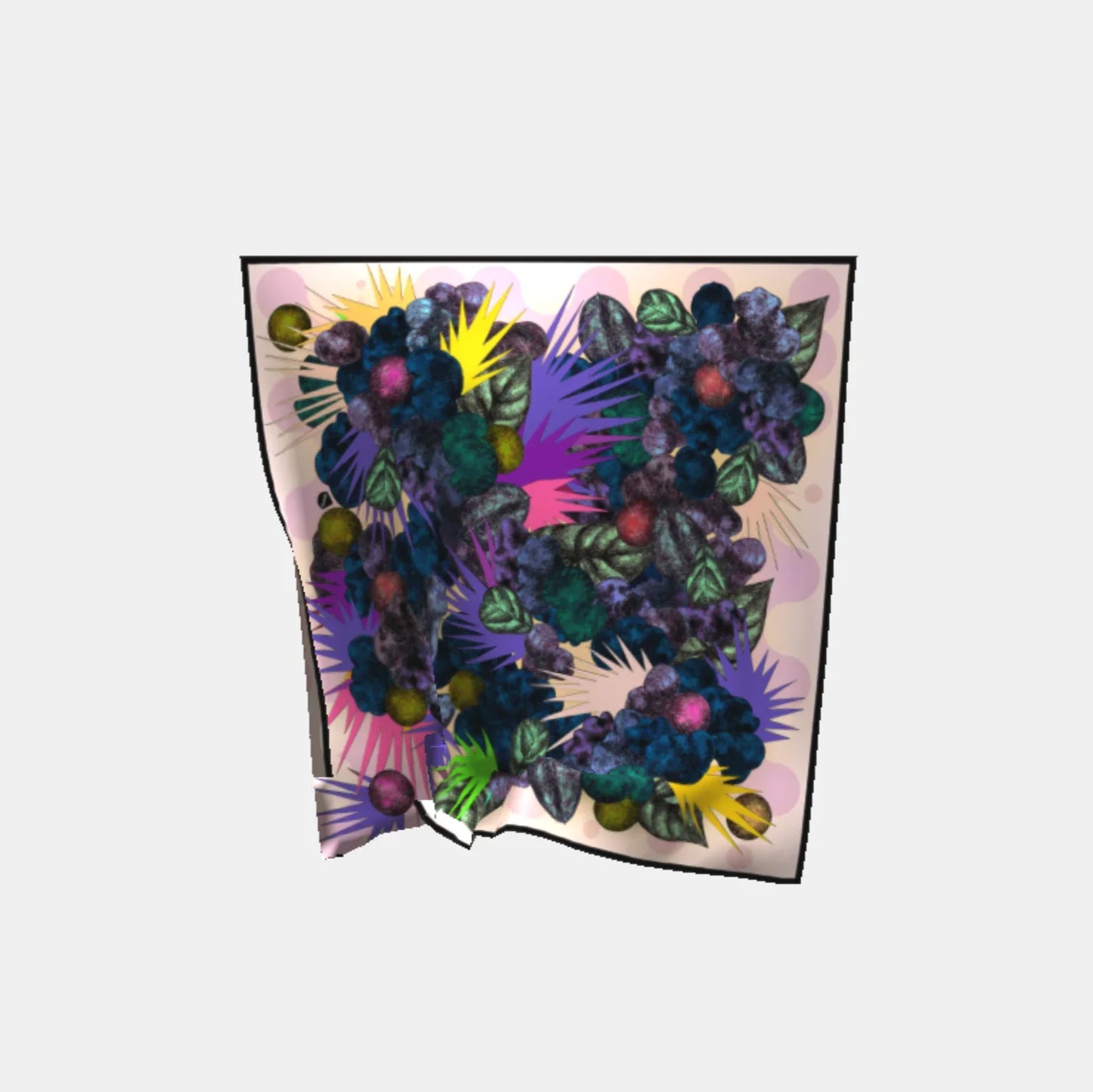 Foulard bunt, animierte florale Illustration mit Mimosa und Blättern auf hellem, gefalteten Hintergrund Seidentuch