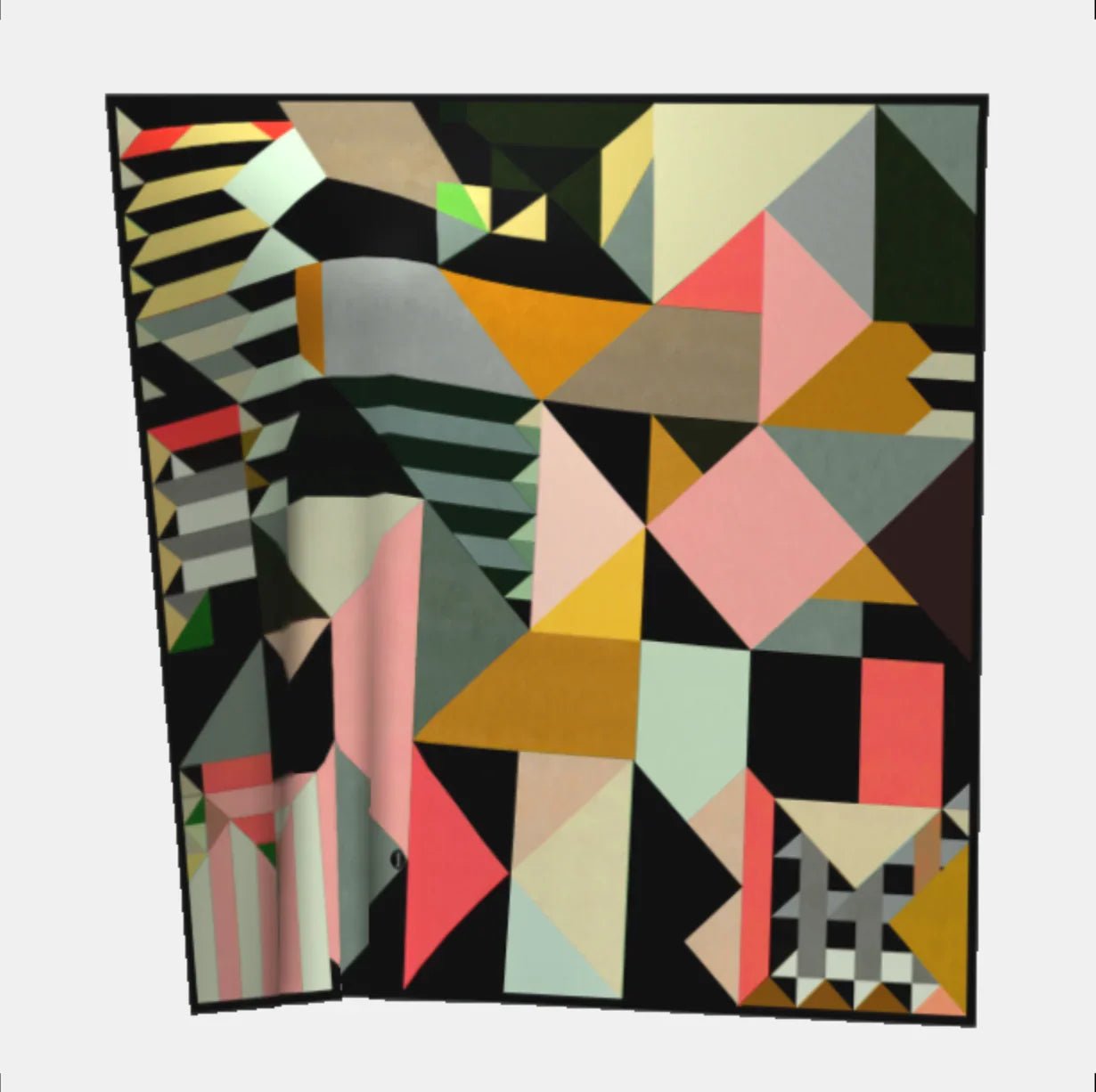 Buntes geometrisches Muster aus Dreiecken und Rechtecken auf abstrakter Fläche