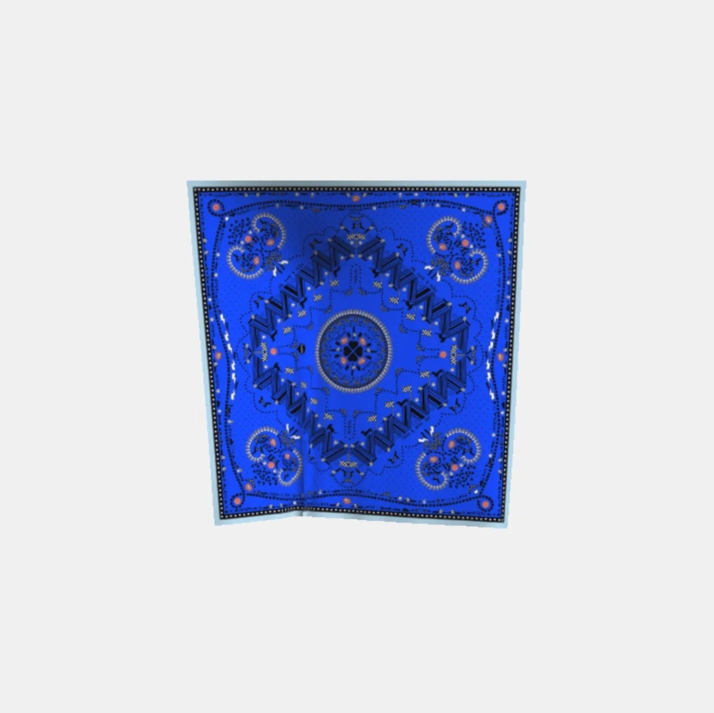 Damen Foulard blau und mit Rotem Detail und hellblauem Randabschluss aus 100% Seide, Schweizer Design aus Luzern 