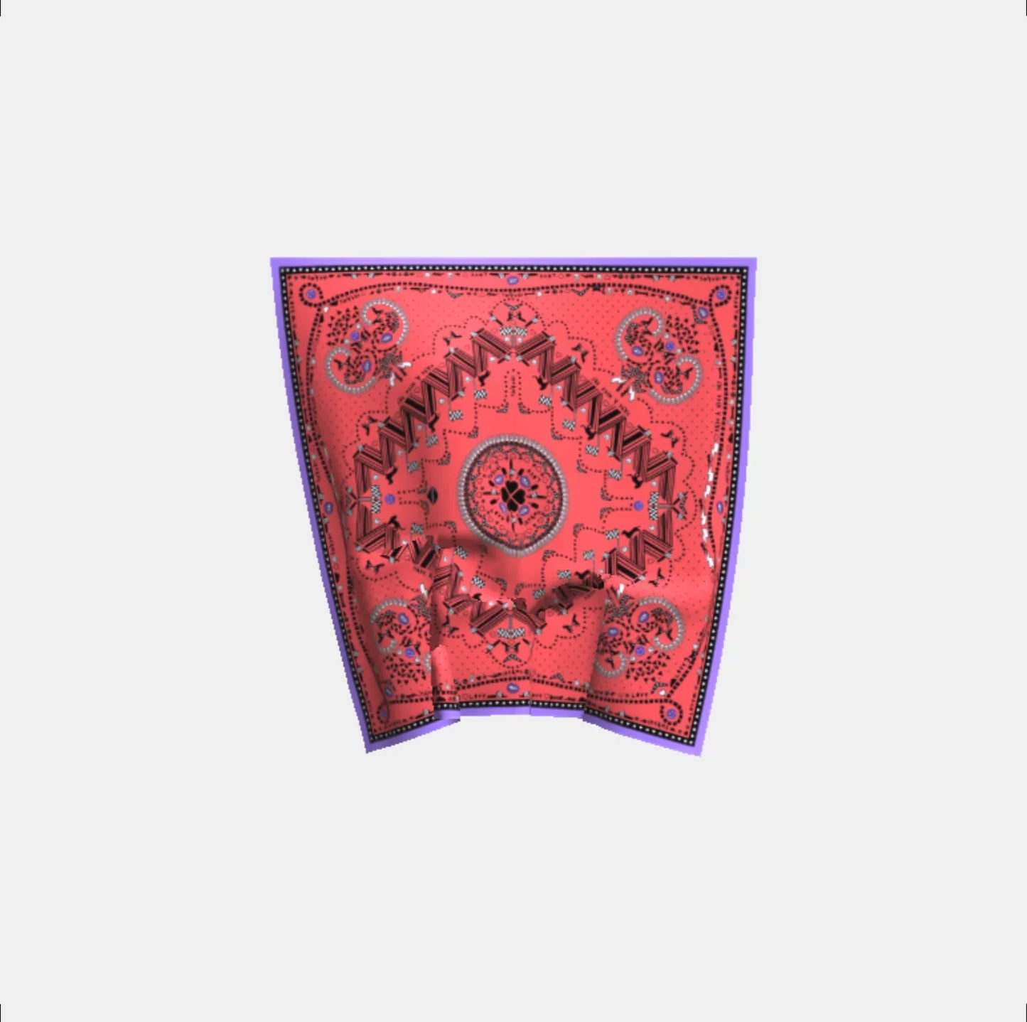Rotes Nicki-Bandana mit Paisley-Muster und Details auf weißem Hintergrund 