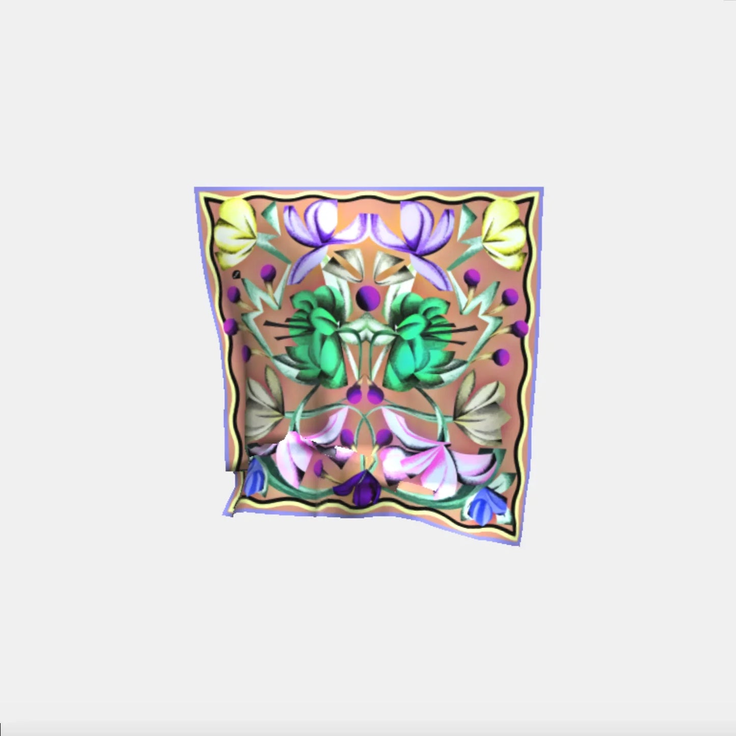 Buntes, quadratisches Tuch mit floralen Mustern und Apricot-Hintergrund auf weißem Grund