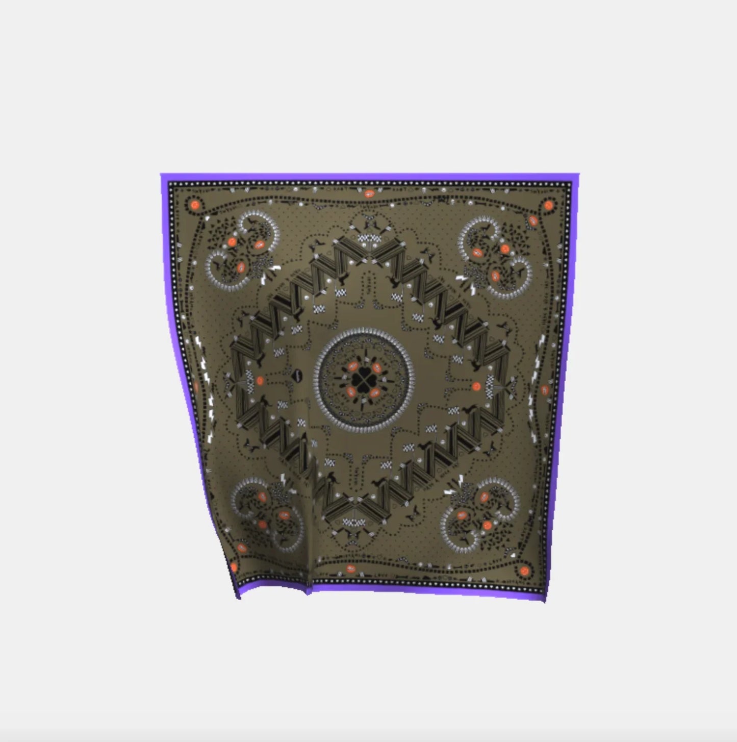 Foulard Bandana olivegrün aus Seide mit geometrischem Muster und orangefarbenen Akzenten Seidentuch grün von Foulala Luzern