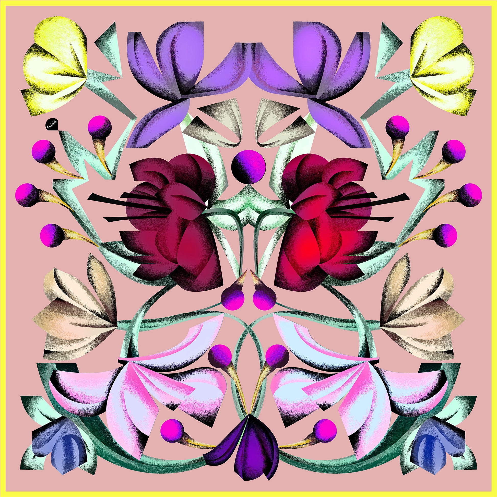 Farbenfrohes, abstraktes Foulard gross aus Seide, mit Blumenmuster, Damen Femme Schweizer Design Foulalà