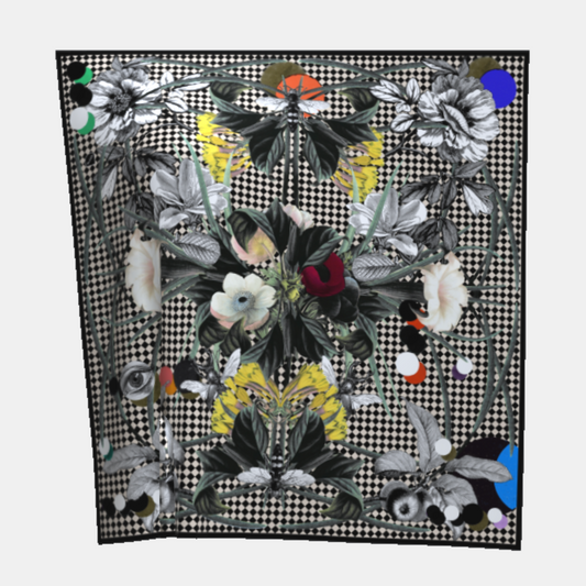 Flora Black&White: Grand Foulard 135 x 135 cm schwarz weiss aus 100 % Seide Damen Schweizer Design aus Luzern Seidenschal Seidentuch Vierecktuch