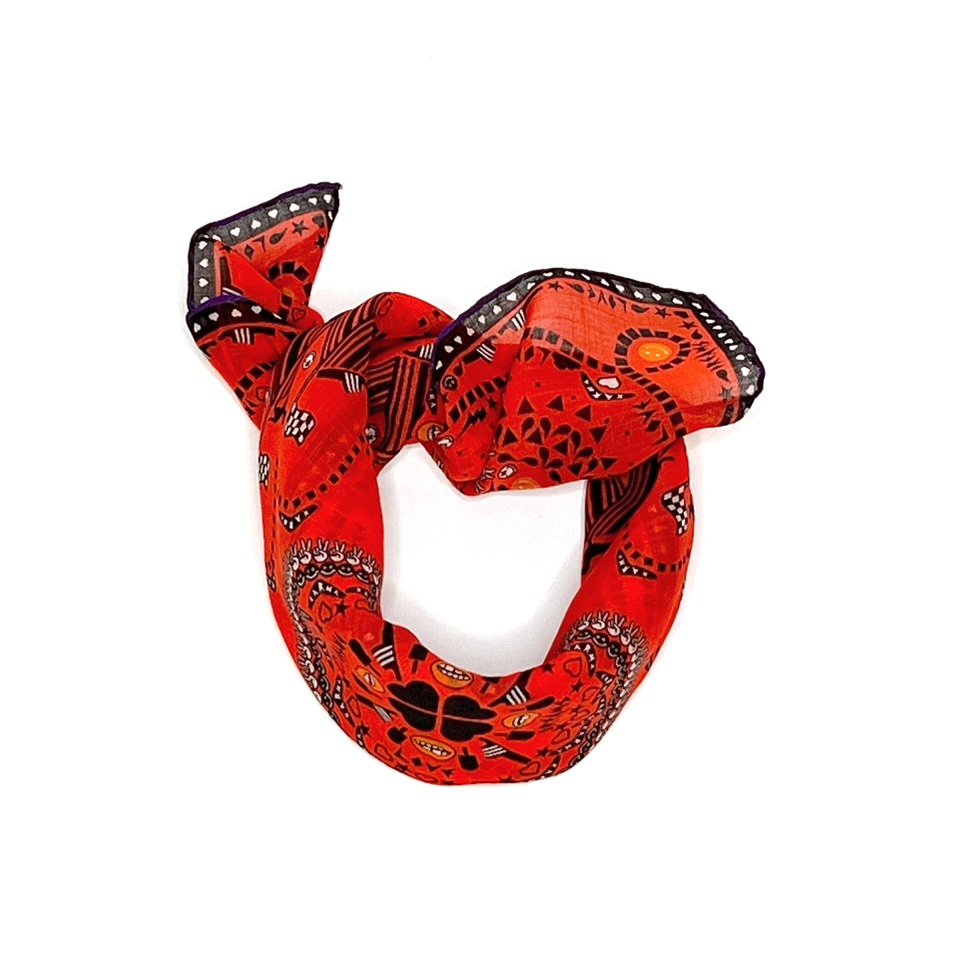 Rote Bandana mit Paisley-Muster und animierten Details auf weißem Hintergrund