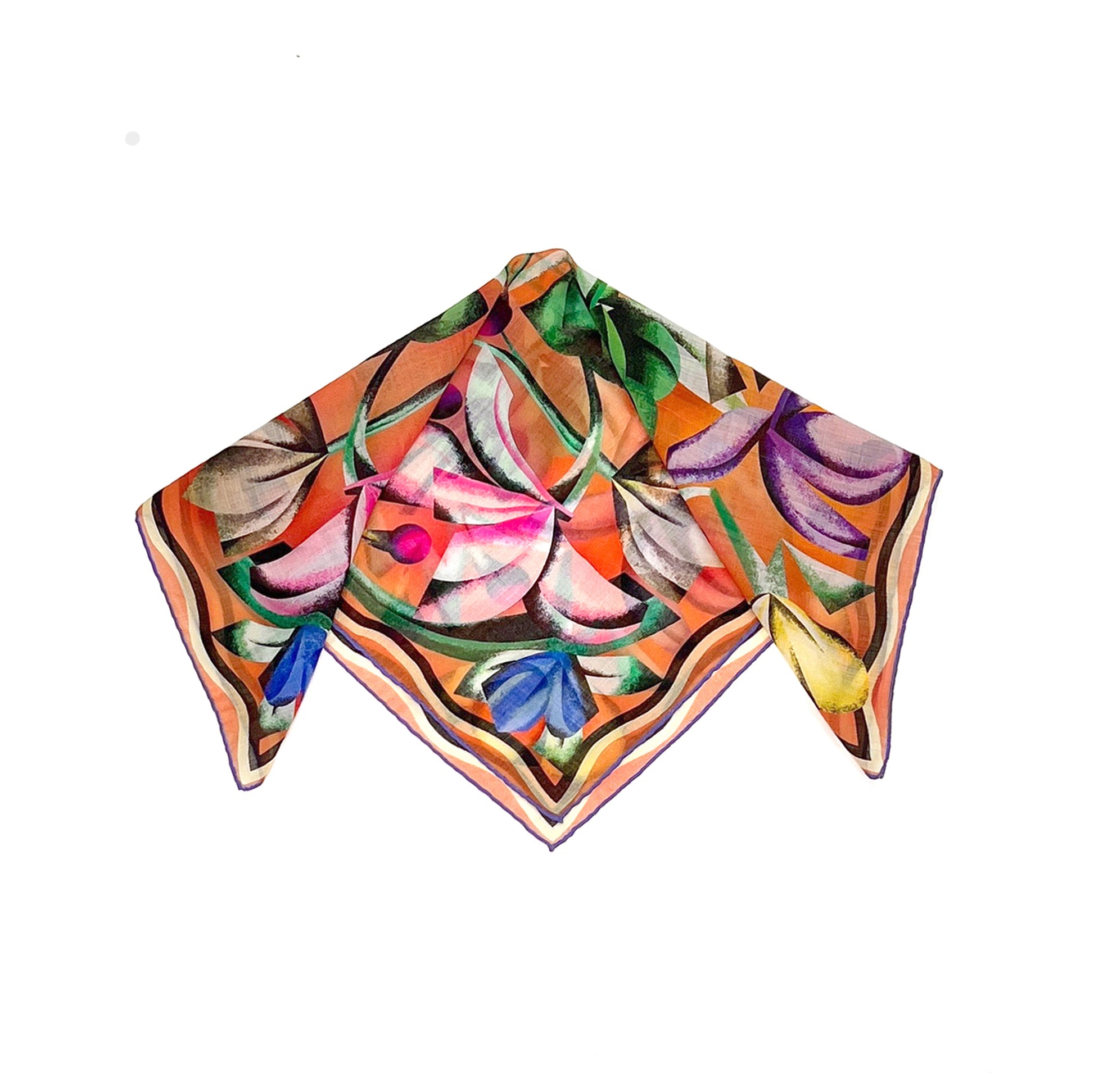 Buntes florales Muster auf apricotfarbenem Hintergrund mit stilisierten Blumenmotiven