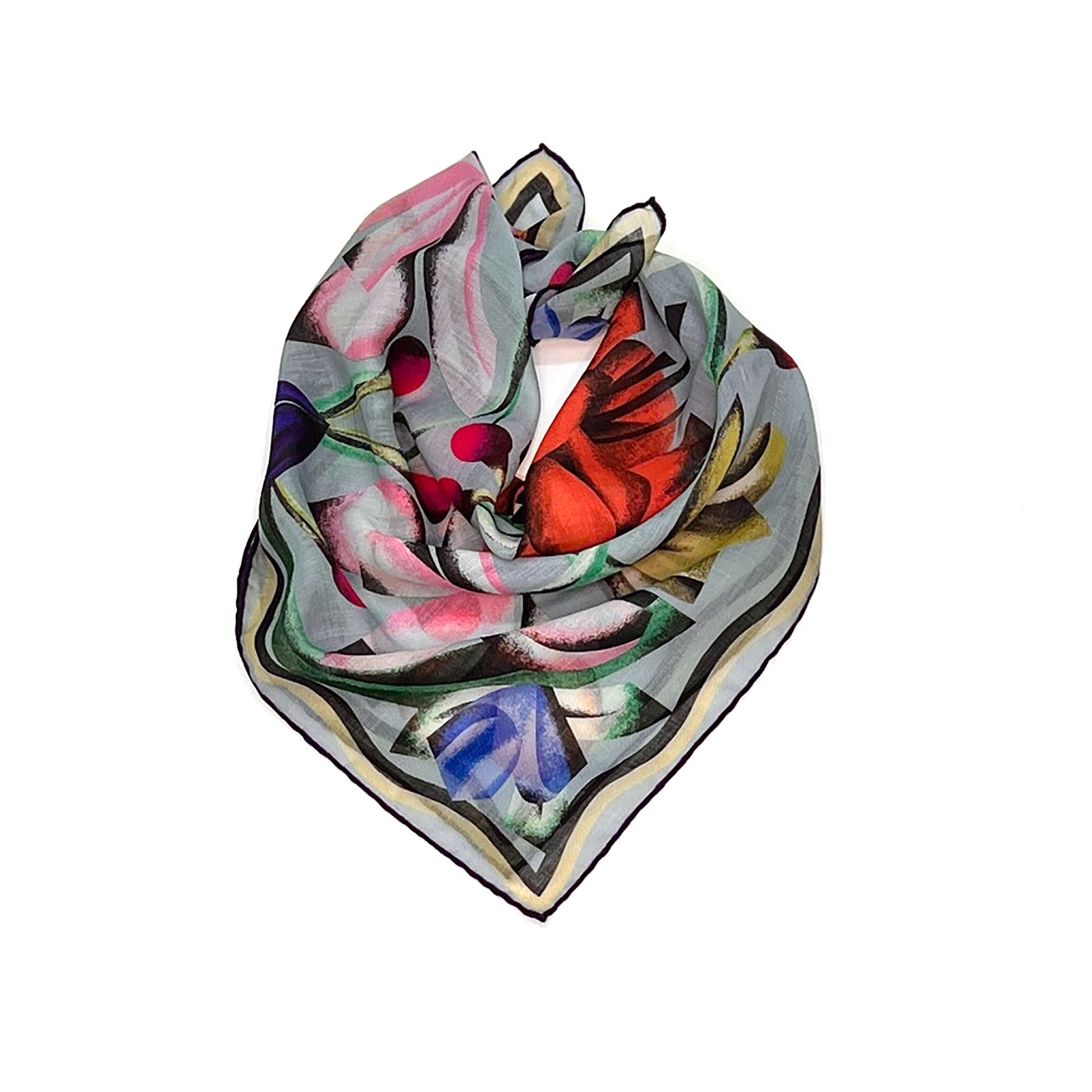 Buntes florales Dekor-Muster auf blauem Hintergrund mit stilisierten Blumenmotiven