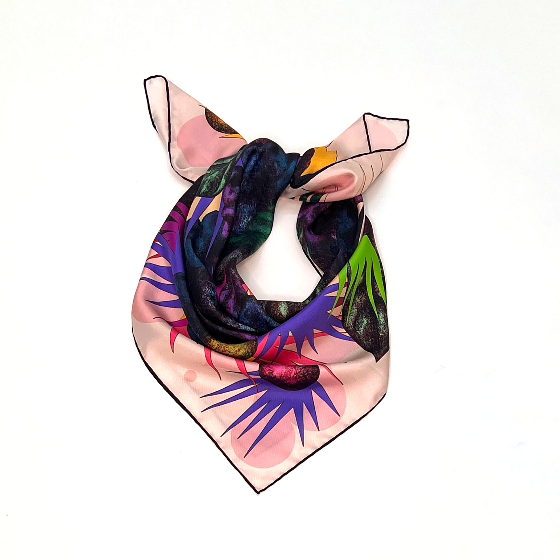 Bunte, animierte florale Illustration mit Mimosa und Blättern auf hellem Hintergrund