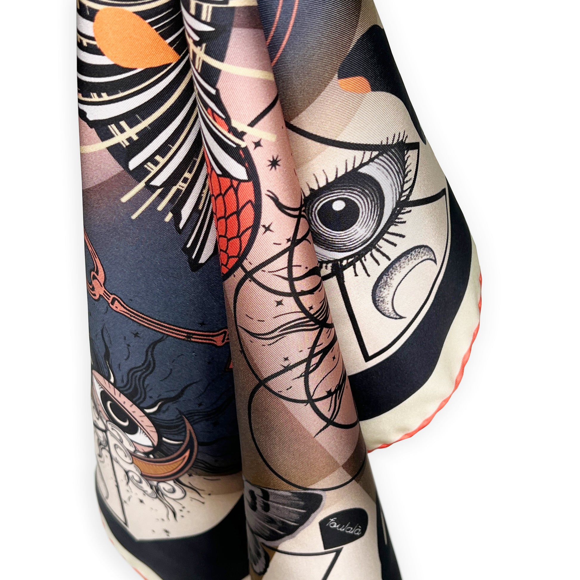 Foulala TAROT coral Foulard Seide Carré Illustration korall puder bunt Details
