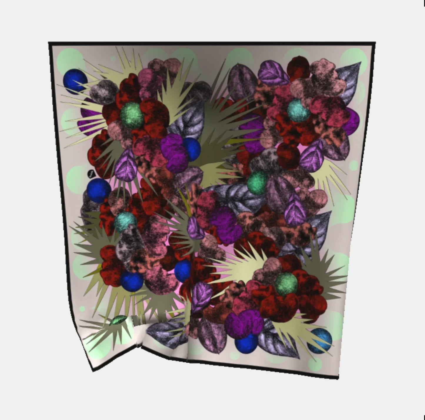 Buntes Tuch Grand Foulard aus Seide mit wildem Blumenmuster in Rot, Lila, Blau und Grün auf hellem Hintergrund 