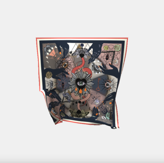 Foulala TAROT coral Carré Foulard Damen Seidentuch in Farbe korall puder grau schwarz bunt aus 100% Seide Schweizer Design aus Luzern