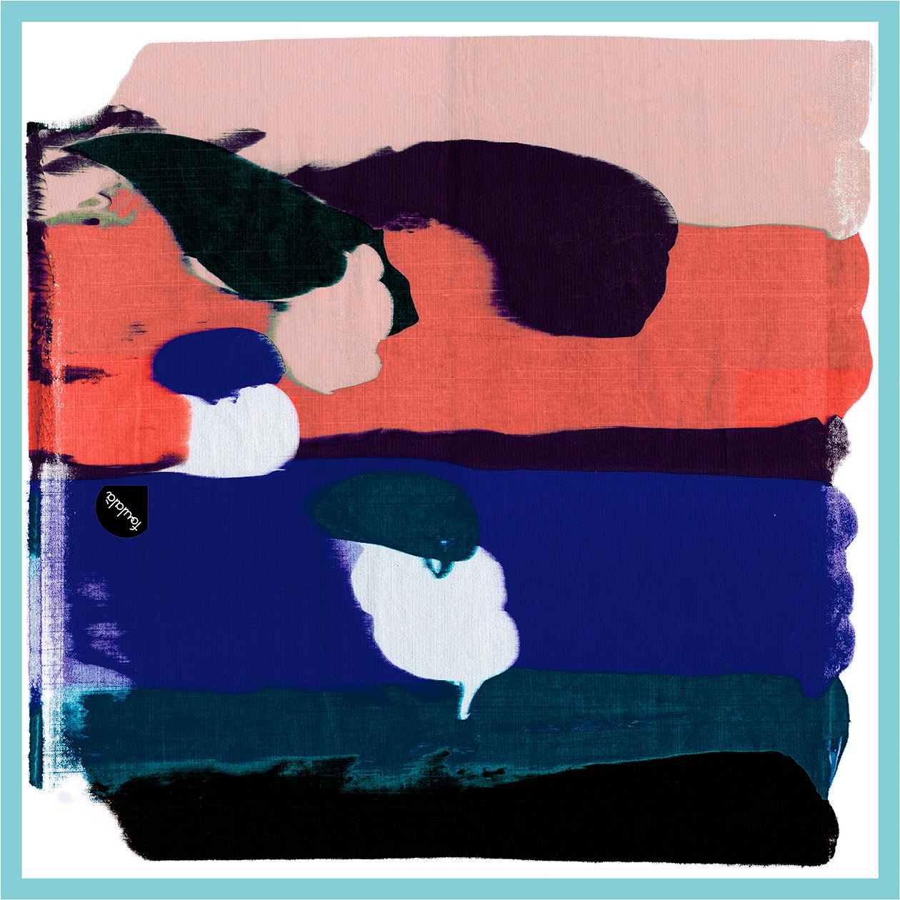 Bandana Foulard aus Seide mit breiten Pinselstrichen in Limettengrün, Schwarz, Blau und Bordeaux auf Leinwand, moderner Stil.