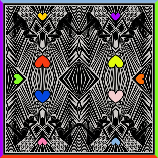 IPANEMA Ultramix Foulard Damen 100% Seide Schwarz Weiss Carré Seidentuch Herz Muster Schweizer Design